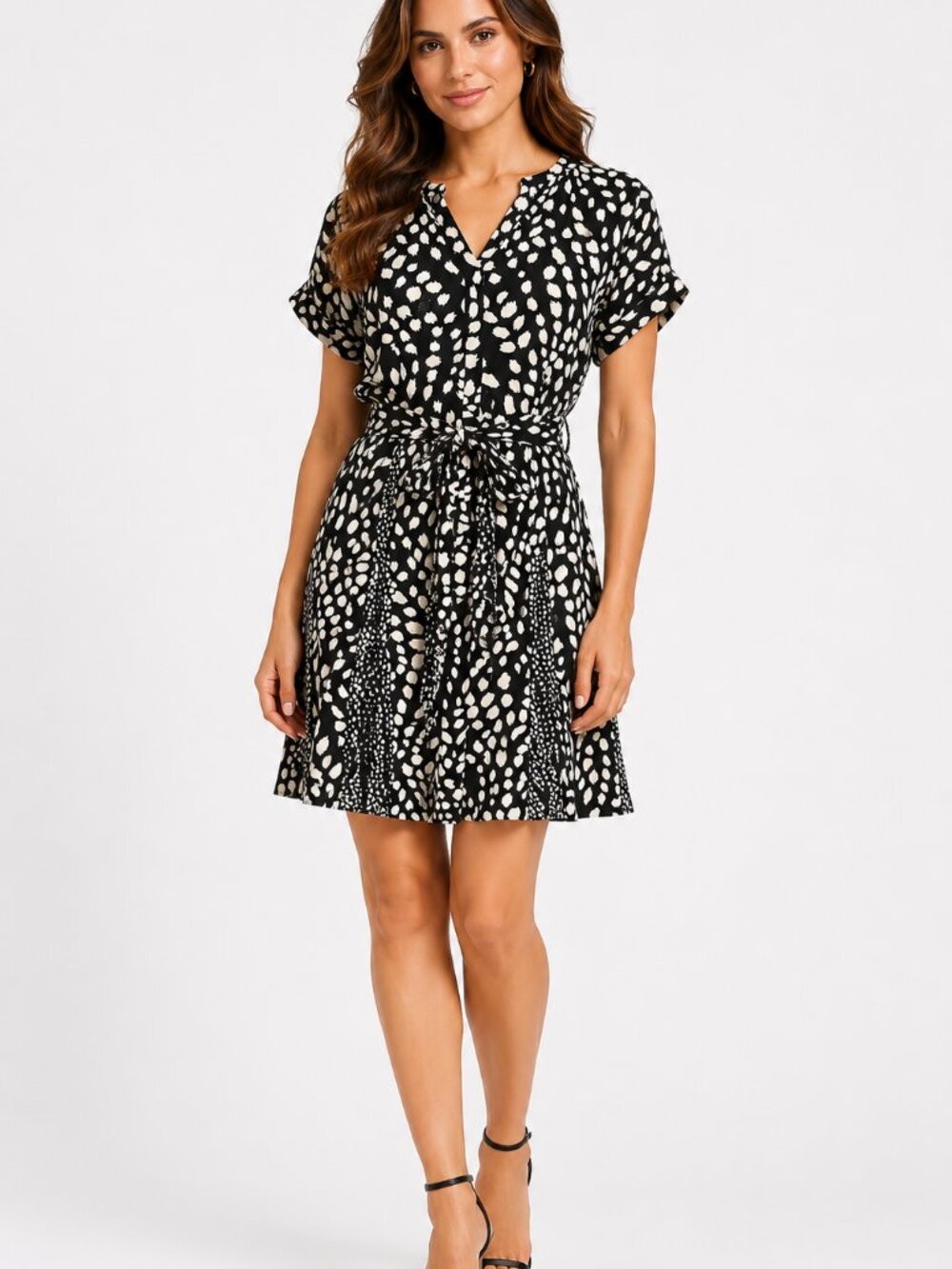 Simply Vera Vera Wang Black White Tie Waist Dress Small Casual